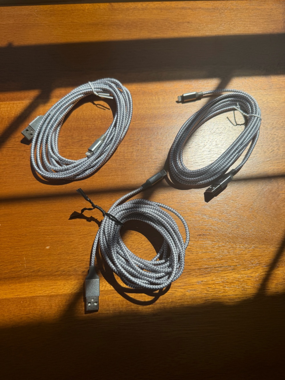 Set of 3 - Gray Braided USB Charging Cables
